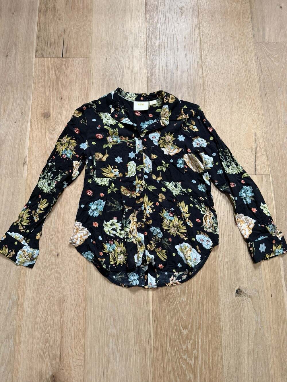 Maeve Anthropologie Button Down 2 P Black Floral Whimsi Goth Fairy Blouse